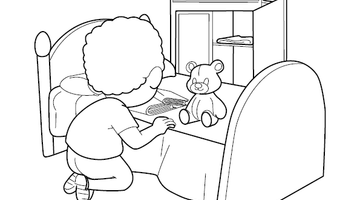 Child Playing with Teddy Bear Image | Free Colouring Book for Children