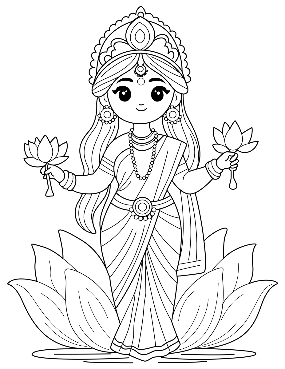 Goddess Lakshmi Colouring Page | Free Colouring Book for Children ...