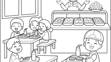 School Cafeteria Colouring Page | Free Colouring Book for Children