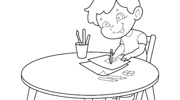 Kid writing Colouring Page | Free Colouring Book for Children