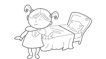 Girl Making Bed Illustration | Free Colouring Book for Children