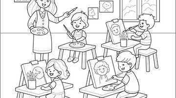 School Art Class Colouring Page | Free Colouring Book for Children