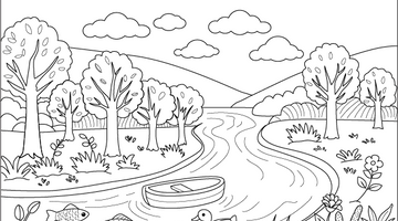 Mountain Lake Colouring Page | Free Colouring Book for Children