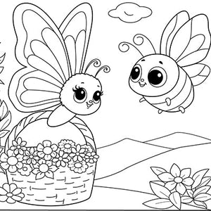 Butterfly and Bumblebee Colouring Page