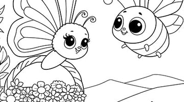 Butterfly and Bumblebee Colouring Page