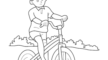 Boy Riding Cycle Coloring Page | Free Colouring Book for Children