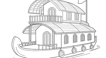 House Boat Colouring Page | Free Colouring Book for Children