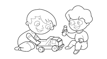 Boys Playing with Toys Illustration | Free Colouring Book for Children