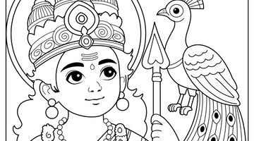 Lord Murugan Colouring Page | Free Colouring Book for Children