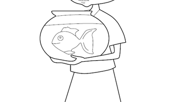 Girl Holding Fish Bowl Colouring Picture | Free Colouring Book for Children