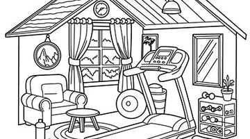 Gym Room Colouring Page