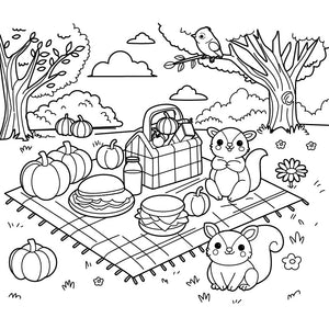 Autumn Fall Picnic Colouring Page 