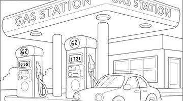 Gas Station Colouring Page | Free Colouring Book for Children