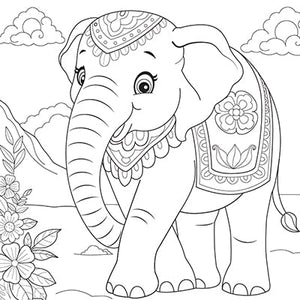 Decorated Elephant Colouring Page 