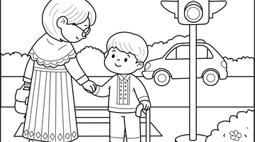 Child Helping Elders Colouring Page | Free Colouring Book for Children