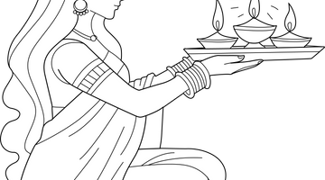 Girl Performing Pooja Colouring Page | Free Colouring Book for Children