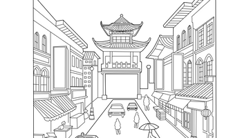 Chinese Street Colouring Page | Free Colouring Book for Children