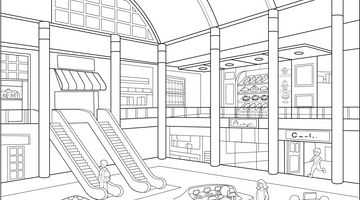 Shopping Mall Colouring Page | Free Colouring Book for Children