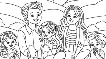 Family Picnic Colouring Page