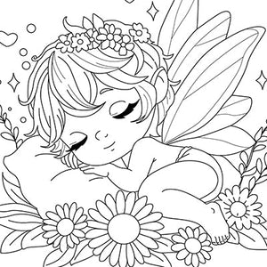 Sleeping Fairy Colouring Page 