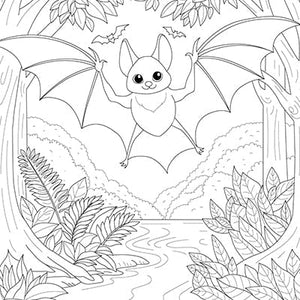  Bat in Forest Canopy Colouring Page