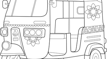 Colourful Auto Rickshaw Colouring Page | Free Colouring Book for Children