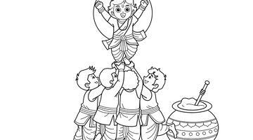 Lord Krishna and Friends Colouring Page | Free Colouring Book for Children