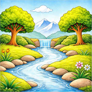 How to Draw Nature Scenery – Easy Landscape Drawing for Kids