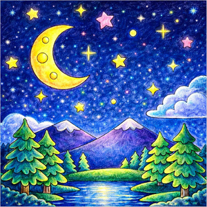 How to Draw a Starry Night Scenery – Easy Night Sky Drawing for Kids