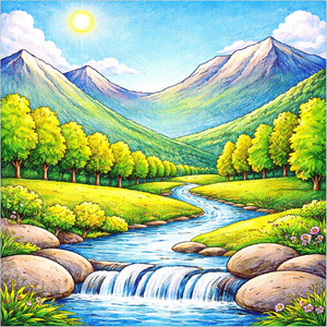 How to Draw a Valley Scenery – Easy Nature Landscape for Kids