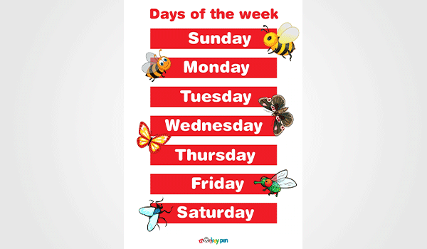 Free Printable Days of the Week Educational Chart – Monkey Pen Store