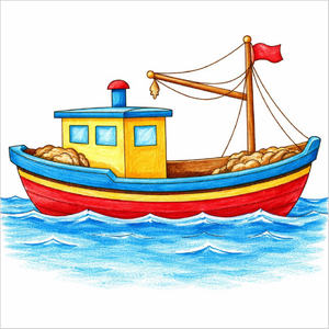 How to Draw a Fishing Boat – Step-by-Step Sea Craft Drawing for Kids