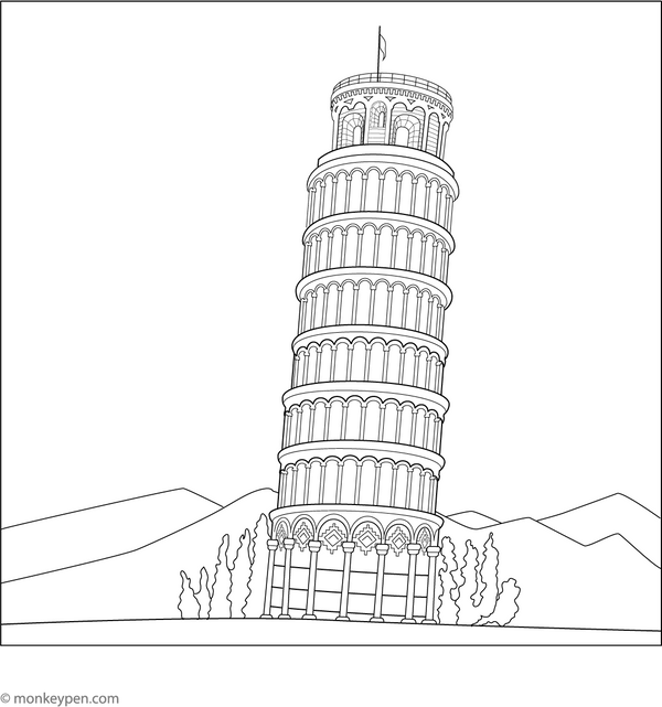 Pisa Tower Coloring Page– fun and educational printable for children