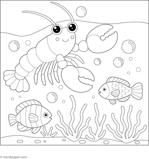 Lobster Underwater Scene Coloring Page