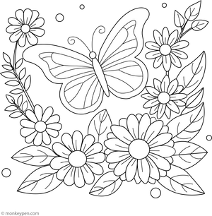 Simple Butterfly in a Flower Garden Coloring Page – fun and educational printable for children