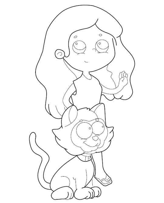 Free Girl and Cat Coloring Page – Printable for Kids