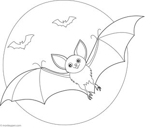Bat Flying Over the Moon Coloring Page