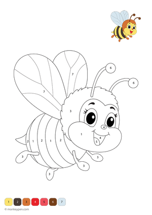 Free downloadable colour-by-number worksheet showing bees, flowers, and honeycombs; a fun activity that supports early learners with number and colour recognition through creative play.