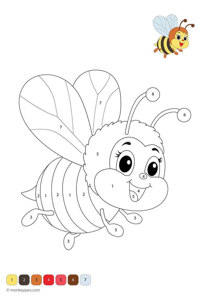 Free Bee Colour by Number Worksheet – Free Colouring Sheets