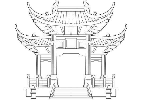 Chinese Temple coloring page – religious building illustration for kids