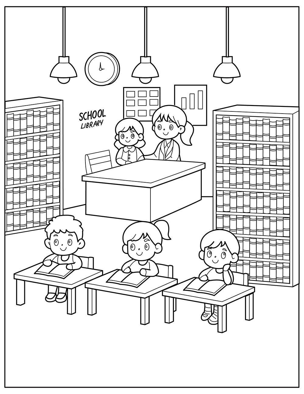 Library Coloring Sheets For Kindergarten