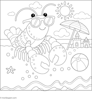 Lobster on the Beach Coloring Page – fun and educational printable for children