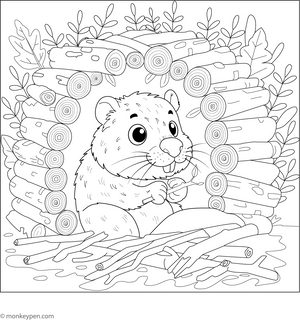 Beaver in a Lodge Coloring Page