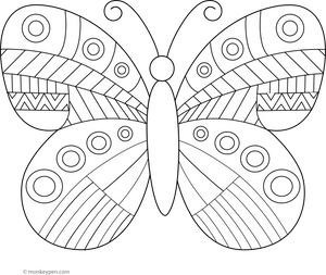 Butterfly with Geometric Patterns Coloring Page