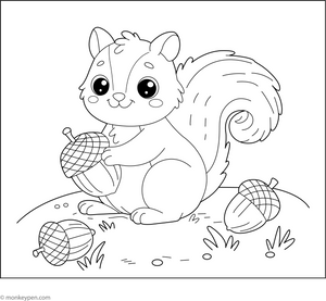 Squirrel Collecting Acorn Coloring Page