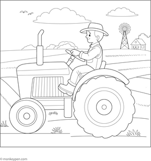 Farmer Riding Tractor Coloring Page – fun and educational printable for children
