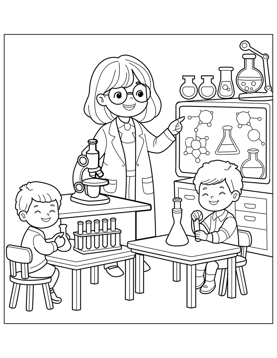 Free Printable Science Lab Coloring Page for Kids Fun