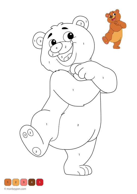 Dancing Bear – Color by Number Printables for Kids