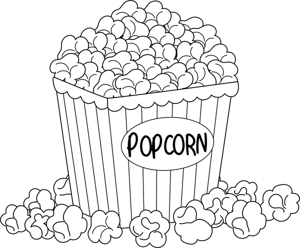 Popcorn coloring page – food-themed printable activity for kids