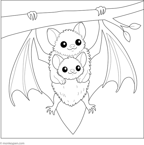 Baby Bat and Mama Bat Coloring Page